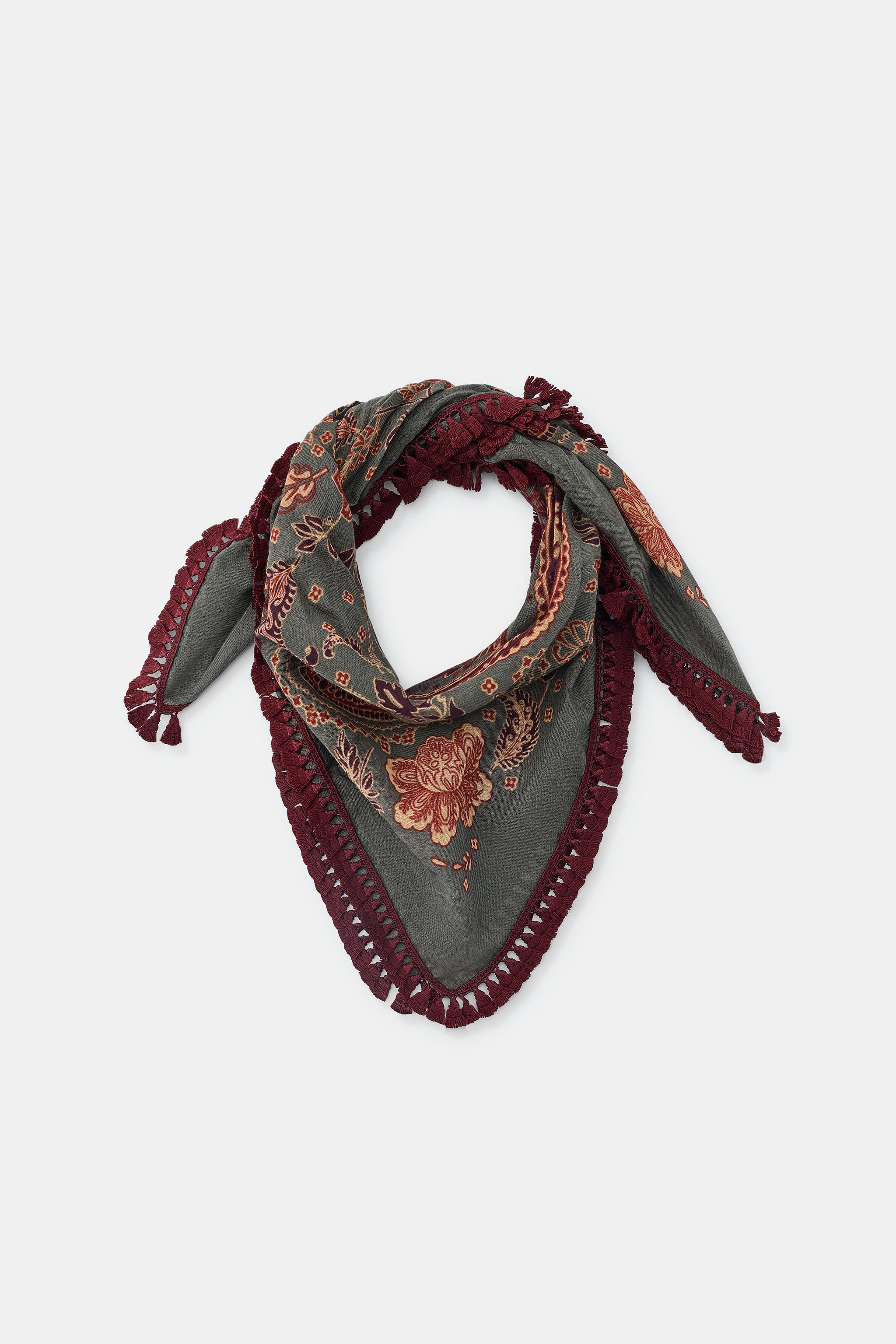 FOULARD BANDANA À IMPRIMÉ ET À FRANGES